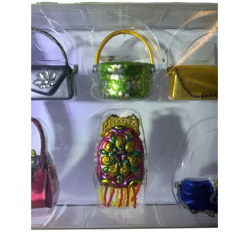 Department 56 Tiny Trimmings Mini Glass Purse Ornaments Set of 6 Vintage Handbag